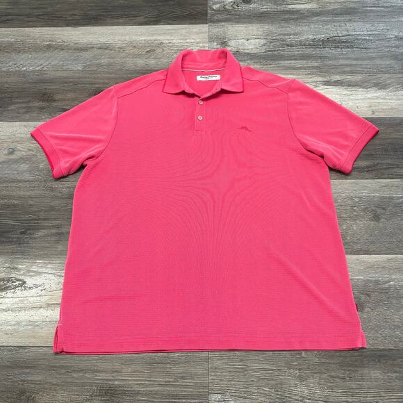 Tommy Bahama Polo Shirt Island Zone Pink Mens L Embroidered Tencel Polyester‎ - Picture 2 of 9